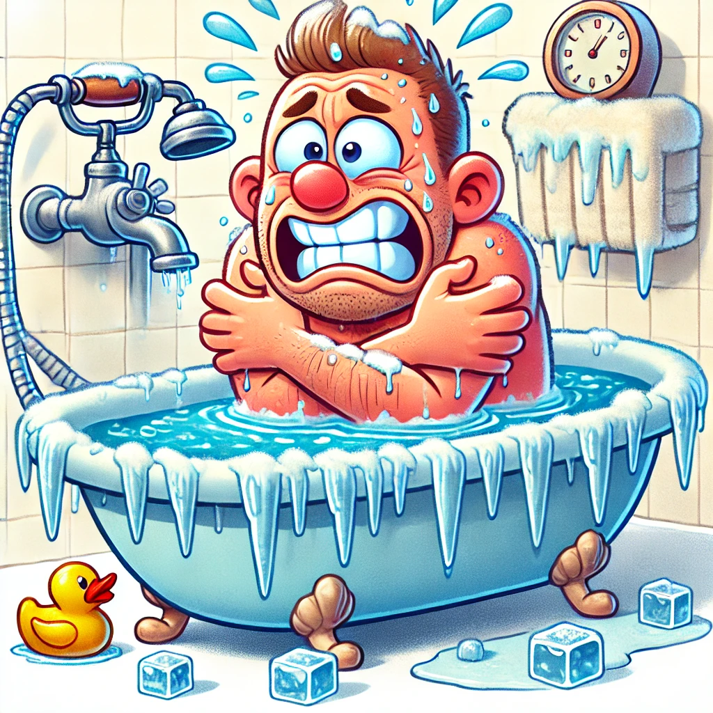 Man in bathtub is freezing cold