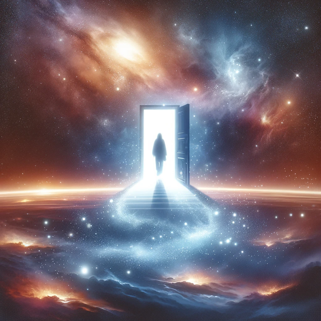Door to afterlife opening in outer space.